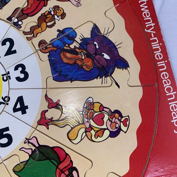 Vintage wood puzzle clock Nursery Rhyme England Condor 26 Jigsaw 12 Time - Picture 5 of 13